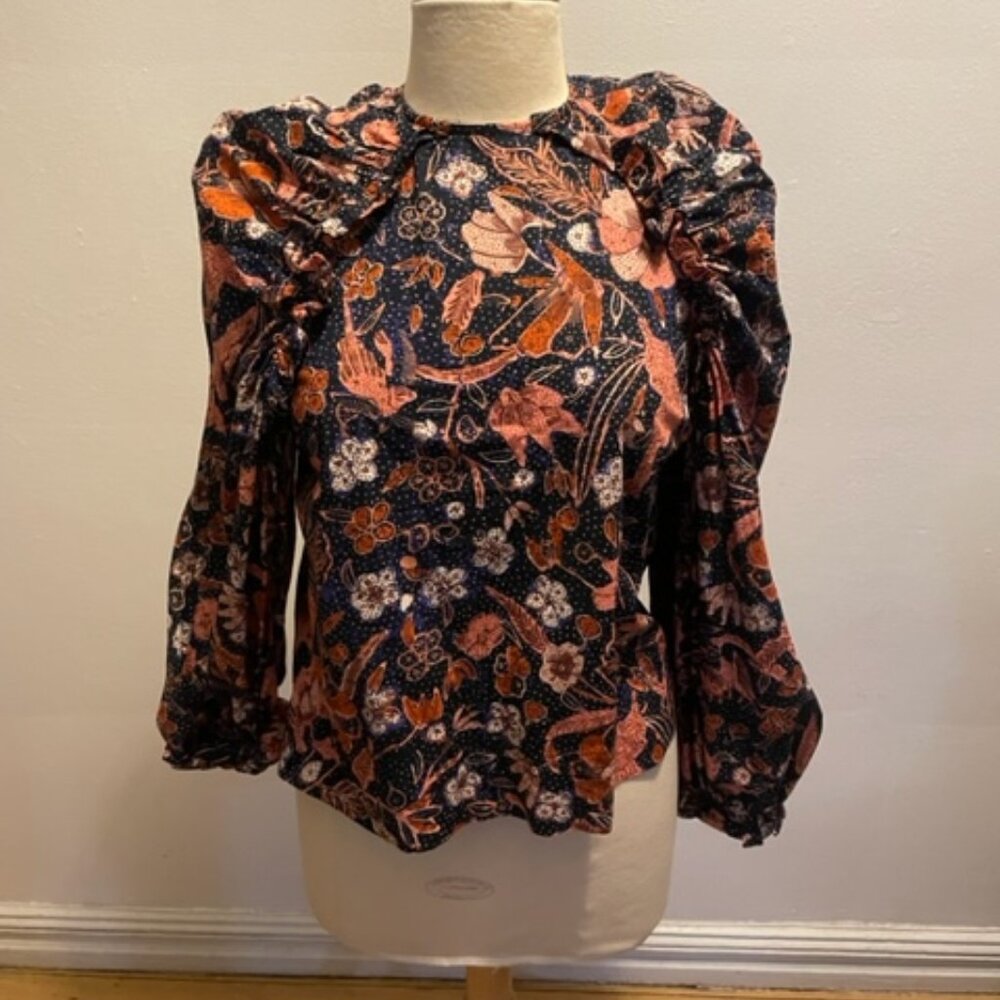 Ulla Johnson Crew Neck Statement Sleeve Blouse In… - image 1